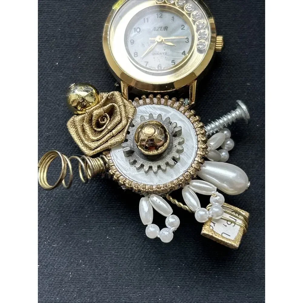 Azur Gold Tone Steampunk Pin Watch